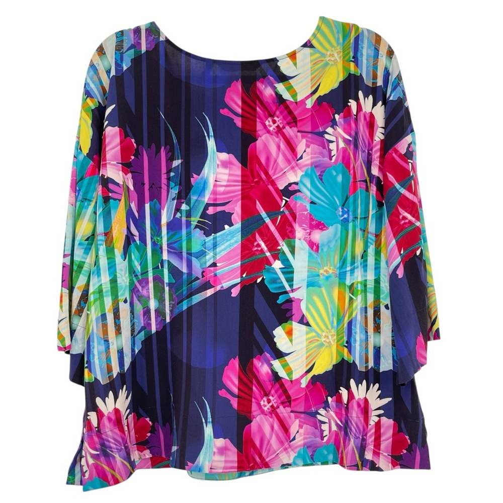 Soft Surroundings Mignon Top Size M Off-Shoulder Neck 3/4 Sleeve Violet Floral - Picture 7 of 15